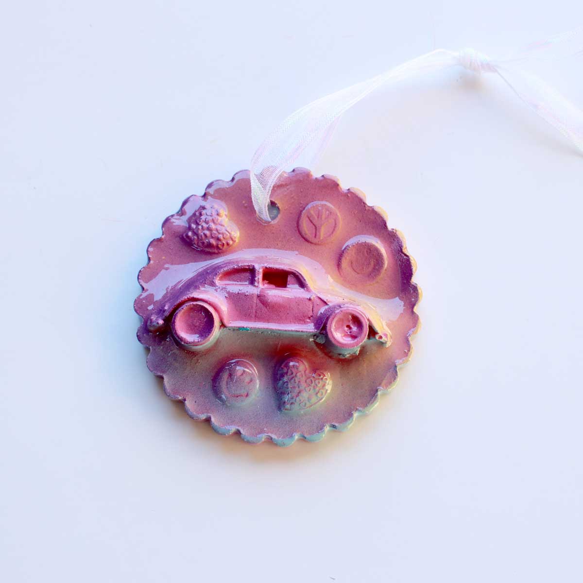 JulieWrightArt_Ornament_PinkSlugBug_02 Julie Wright Art Plaster Relief Ornament